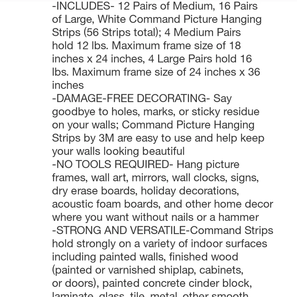 Command 12 Sets of Medium - 16 Sets of Large Size Picture Hanging Strips